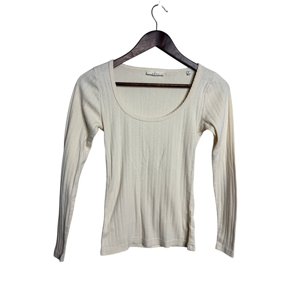 DÔEN Romy Tee S Cream Pointelle Cotton Scoop Neck Long Sleeve Top